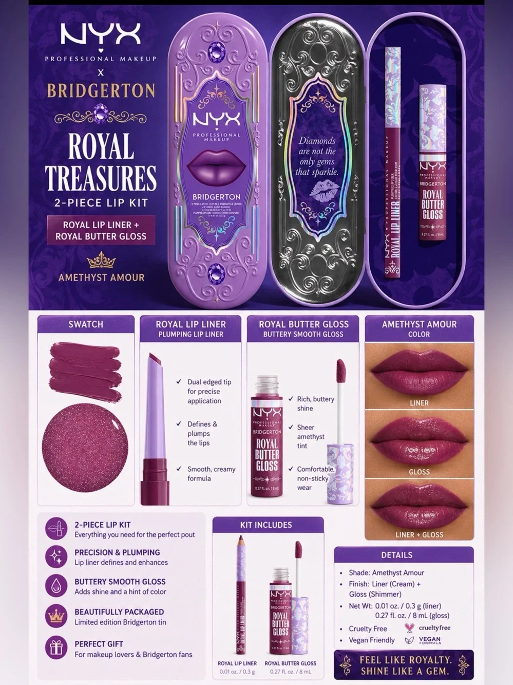 NYX Bridgerton Royal Treasures Lip Kit - Amethyst Amour (Amethyst Purple)